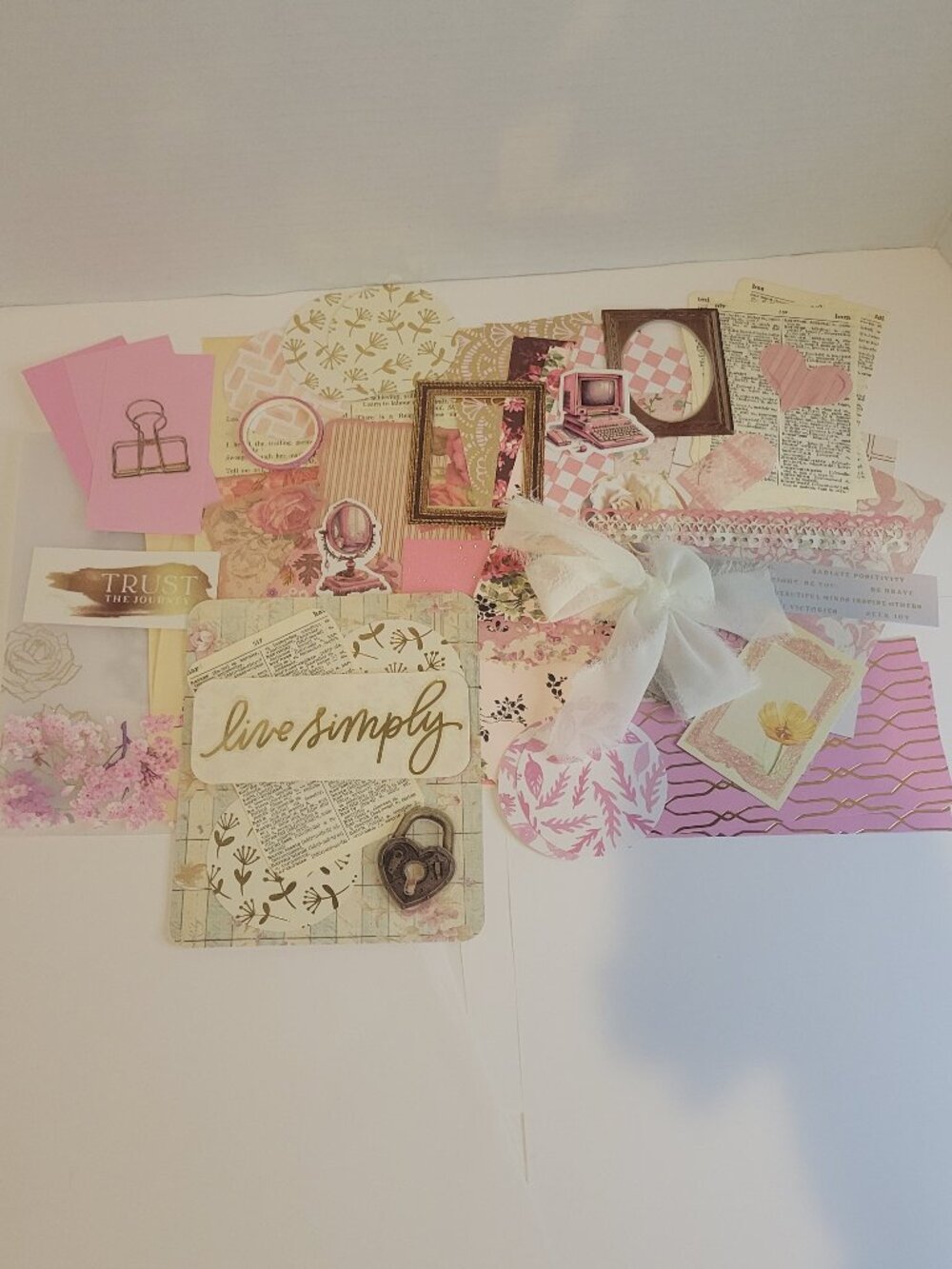 Ephemera Lot of 50 Pink & Rose romantic inspired w/ 1 handmade for junk journal